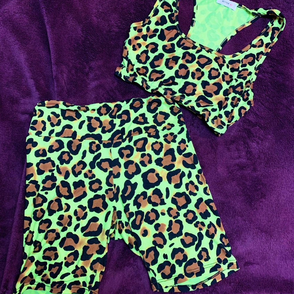 Neon Green leopard biker set